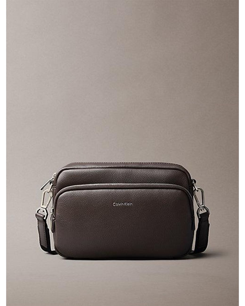 Calvin Klein Gray Logo Pebbled Crossbody Camera Bag for men