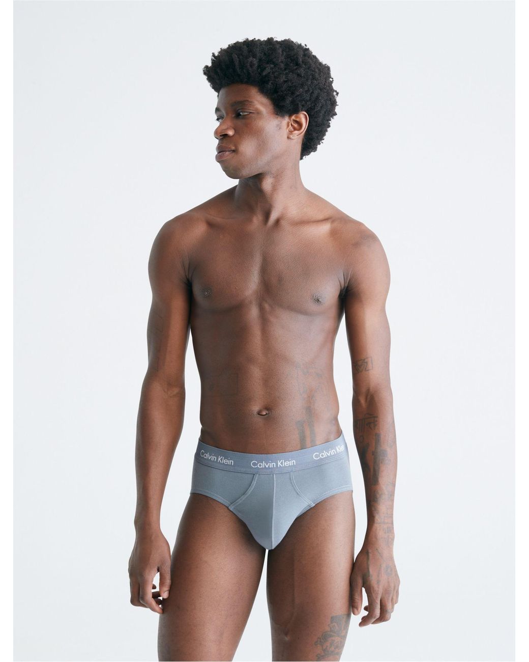 Calvin Klein Cotton Stretch 3-pack Hip Brief in Blue for Men | Lyst