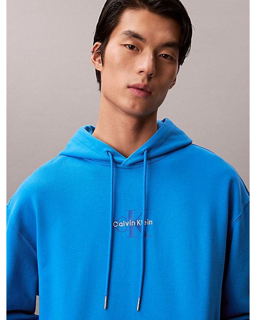 Calvin Klein Blue Jeans Cotton Terry Monogram Hoodie for men