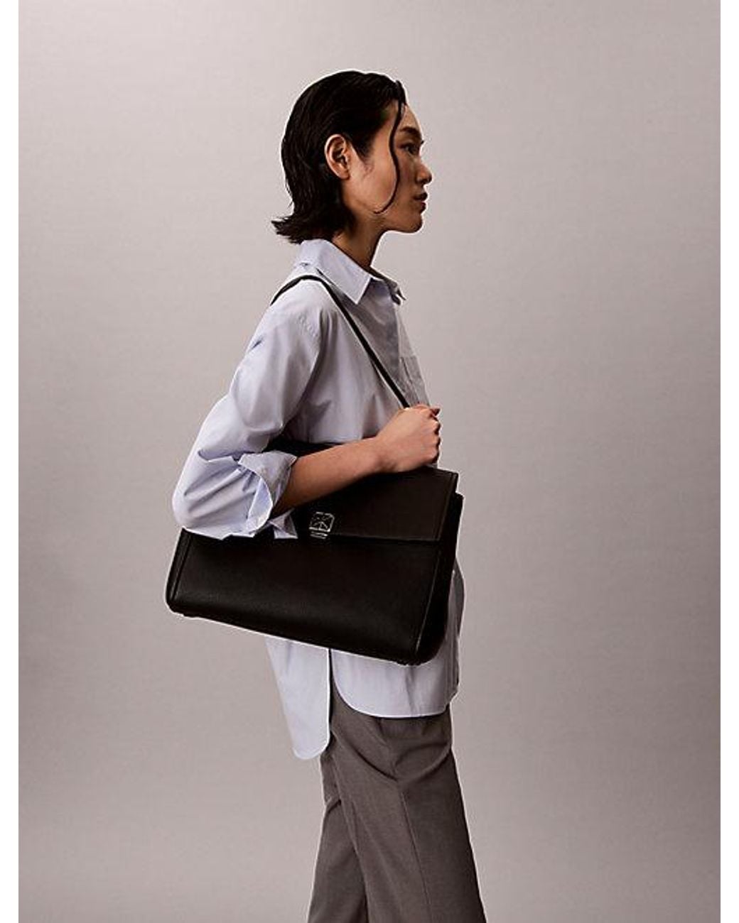 Calvin Klein Black Pebble Grain Satchel Bag