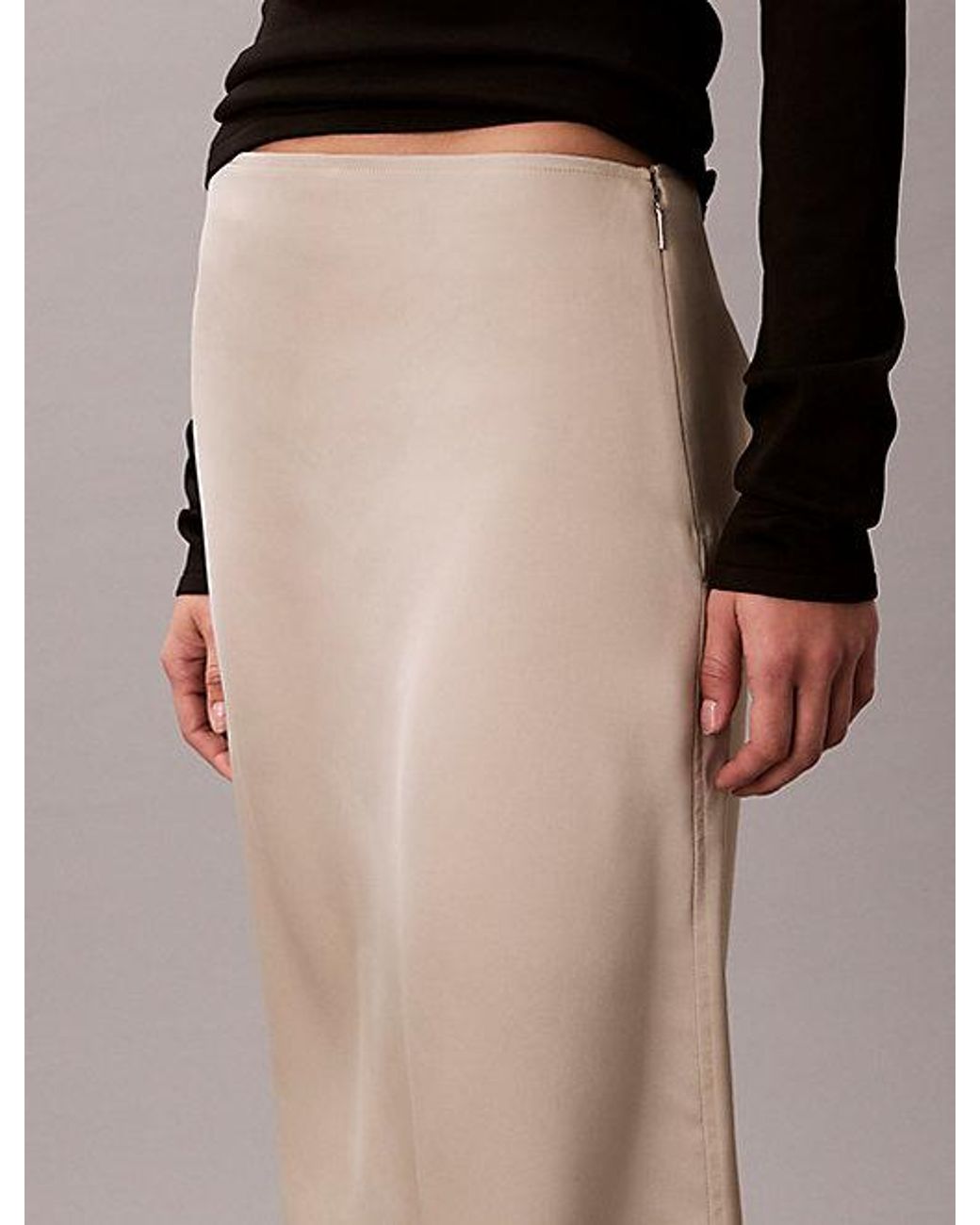 Calvin Klein Brown Matte Shine Satin Midi Skirt