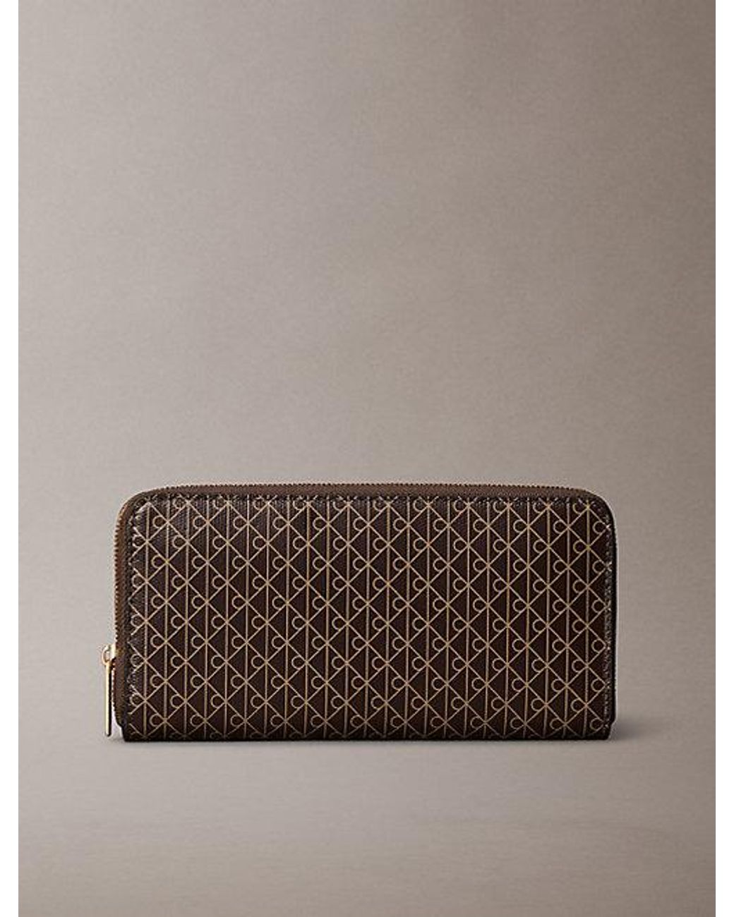 Calvin Klein Brown Allover Emblem Logo Zip Wallet