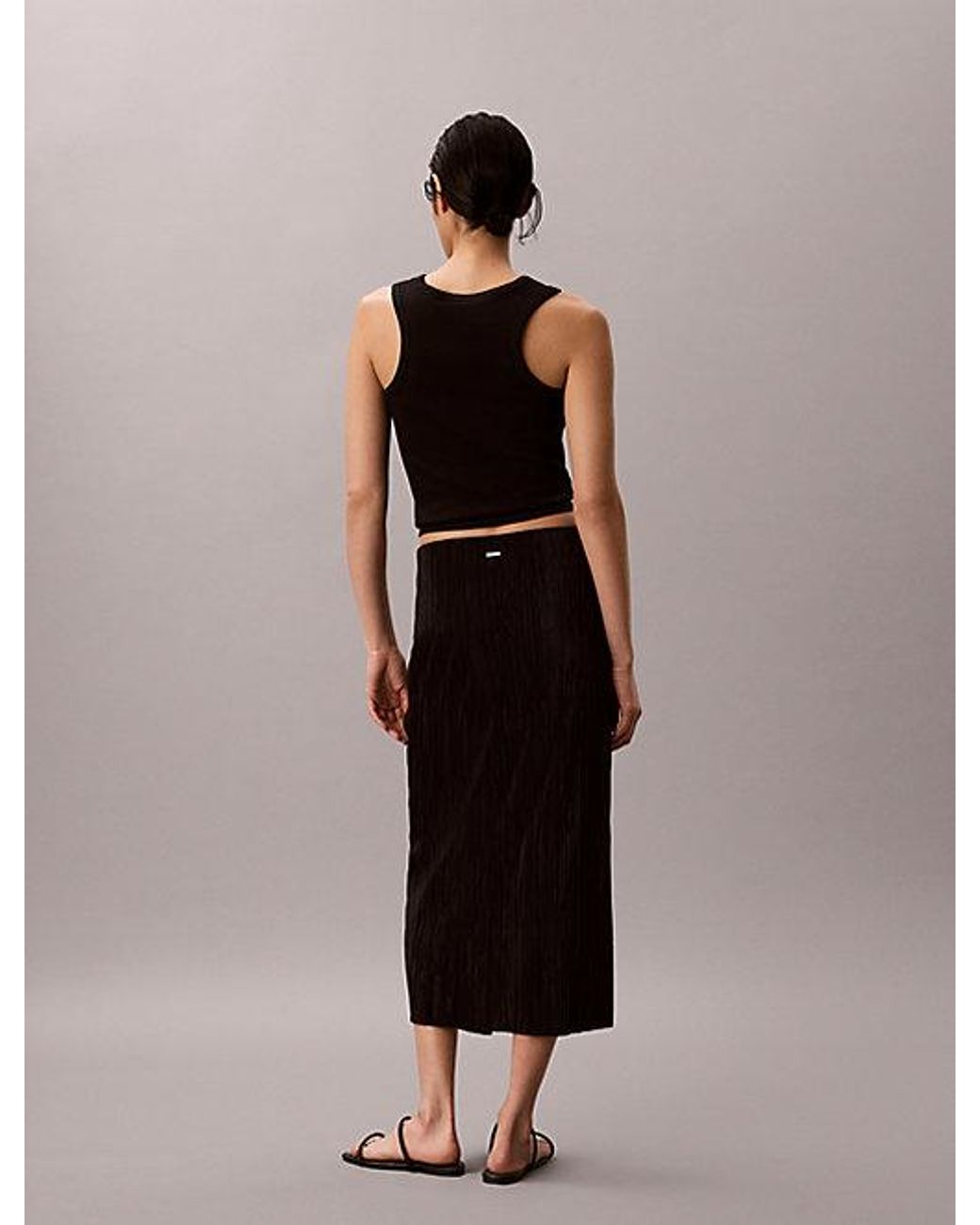 Calvin Klein Black Draped Plissé Midi Skirt