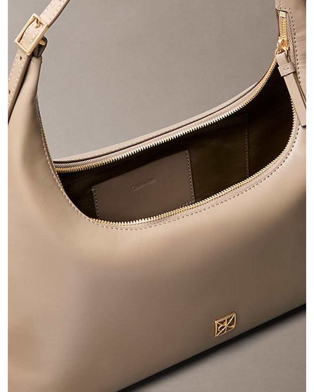 Calvin Klein Gray Emblem Logo Smooth Leather Shoulder Bag