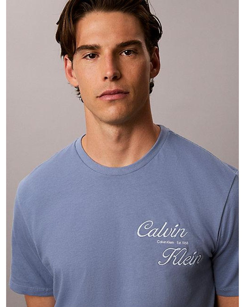 Calvin Klein Blue Jeans Embroidered Logo T-Shirt for men