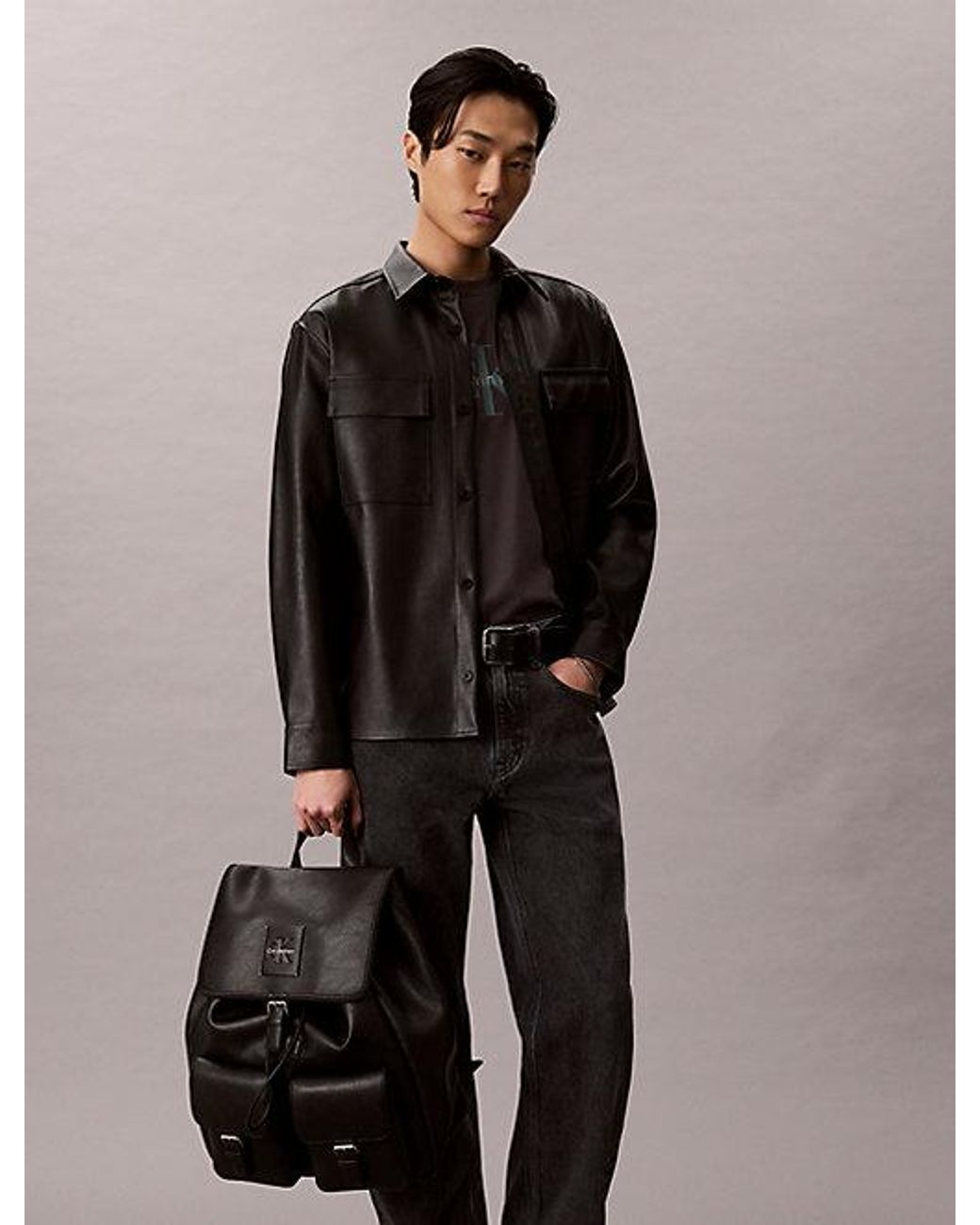 Calvin Klein Black Pebbled Signature Logo Trolley Backpack for men