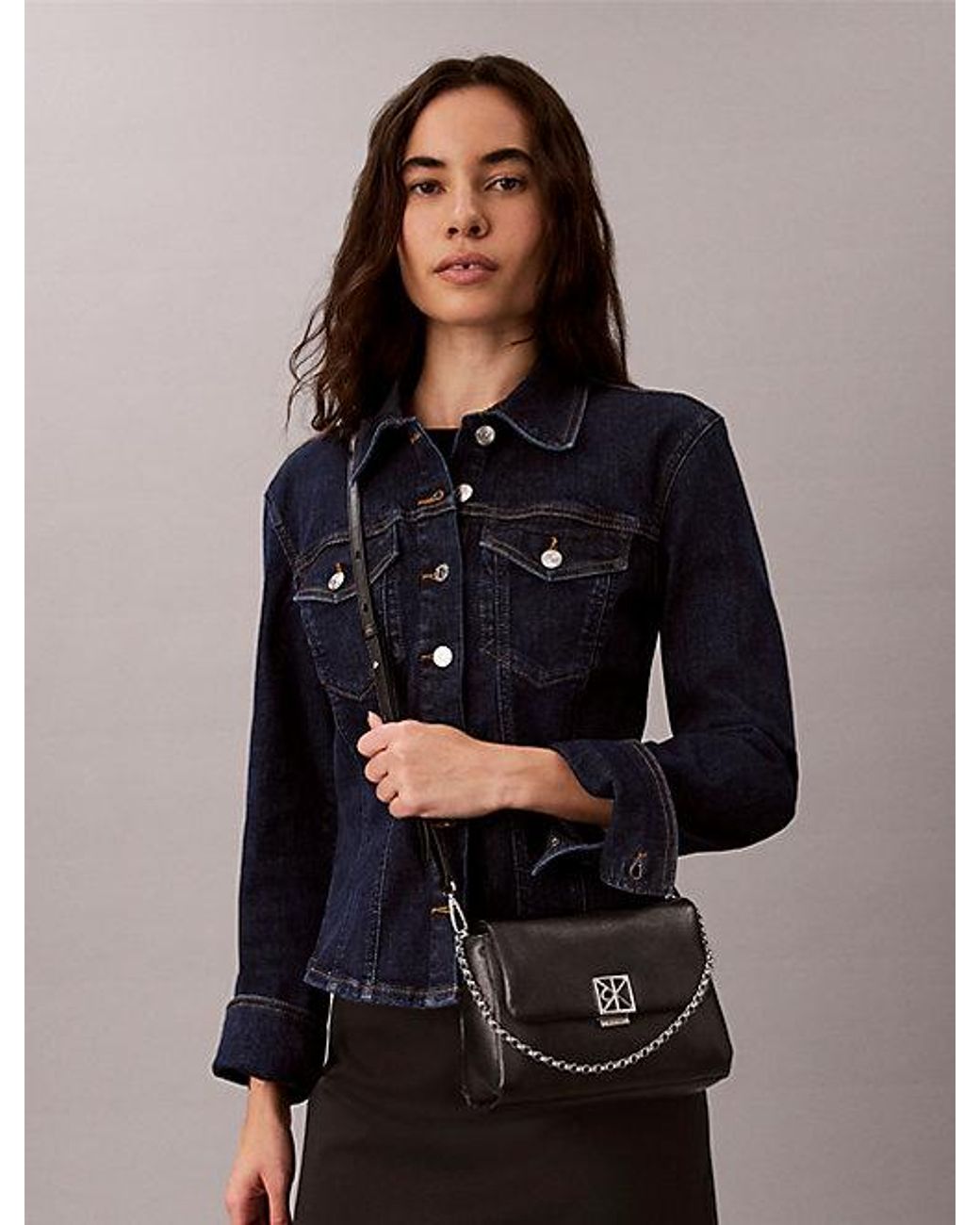 Calvin Klein Gray Padded Emblem Hardware Crossbody Bag