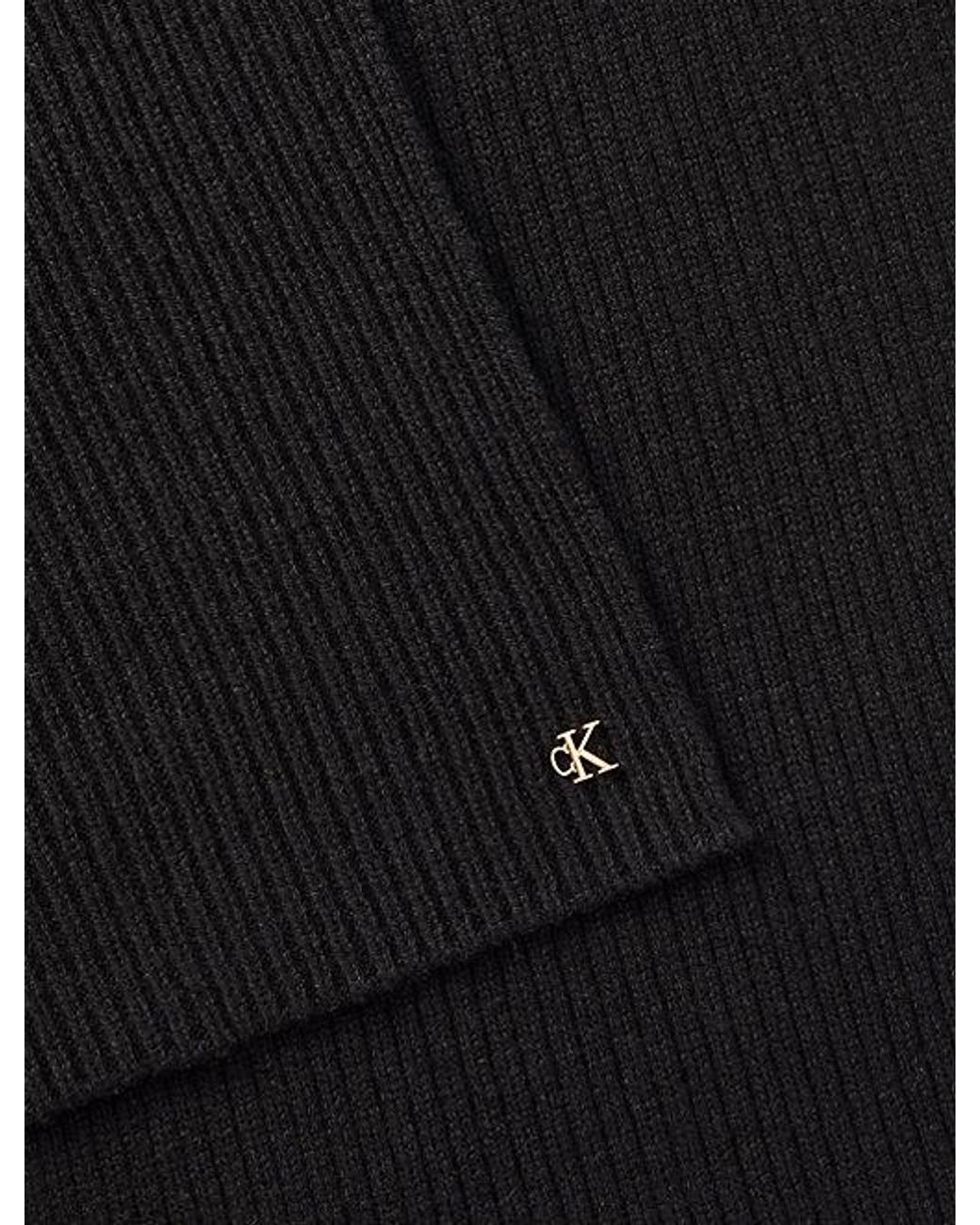 Calvin Klein Black Wool Blend Monogram Scarf