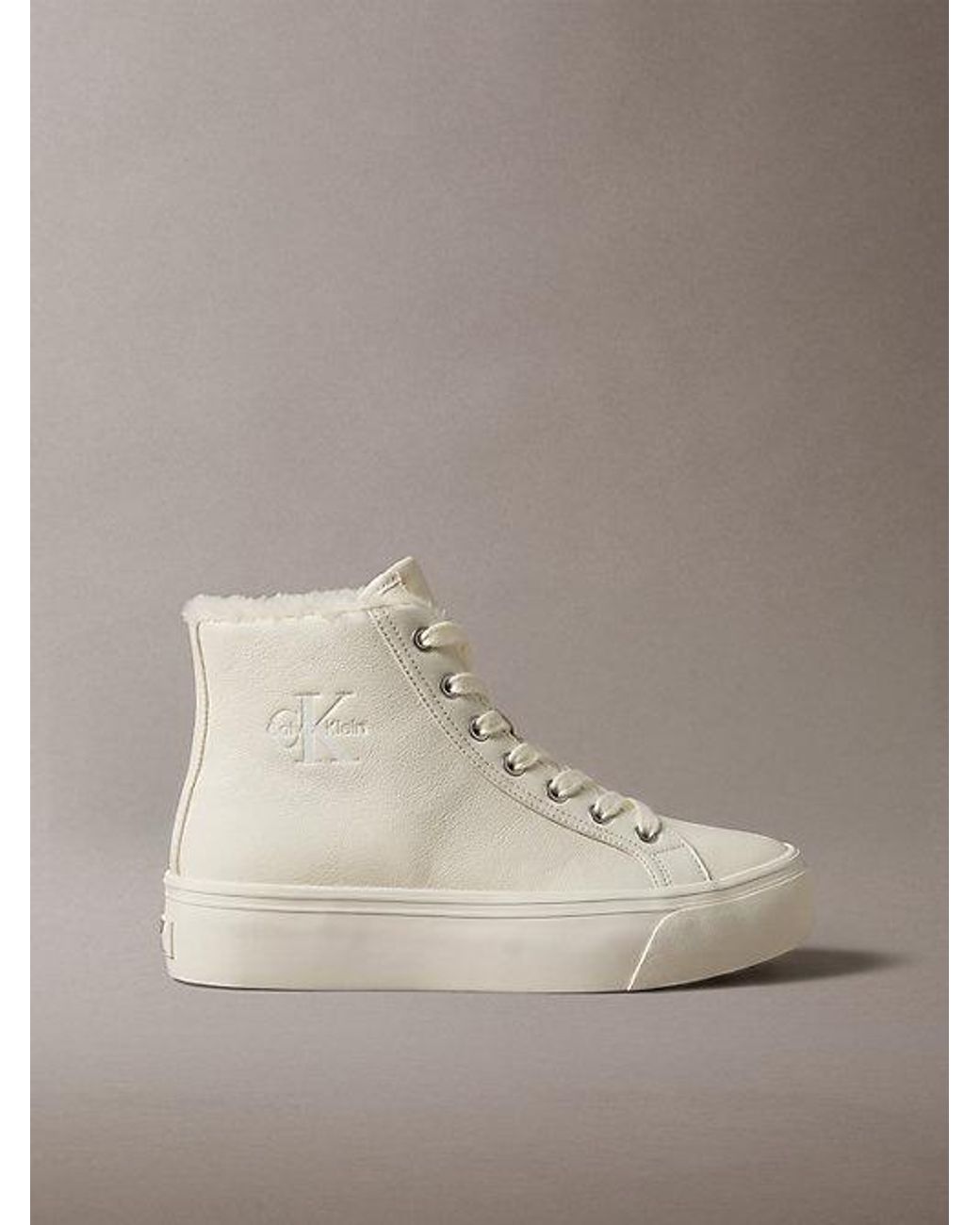 Calvin Klein Natural Leather Platform High Top Trainers