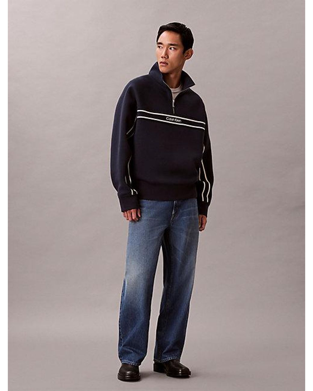 Calvin Klein Blue Jeans Spacer Relaxed Quarter Zip Sweatshirt for men