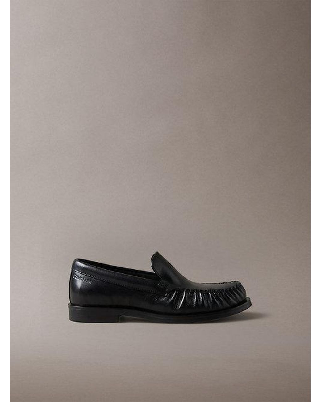 Calvin Klein Gray Thea Leather Pleated Loafers