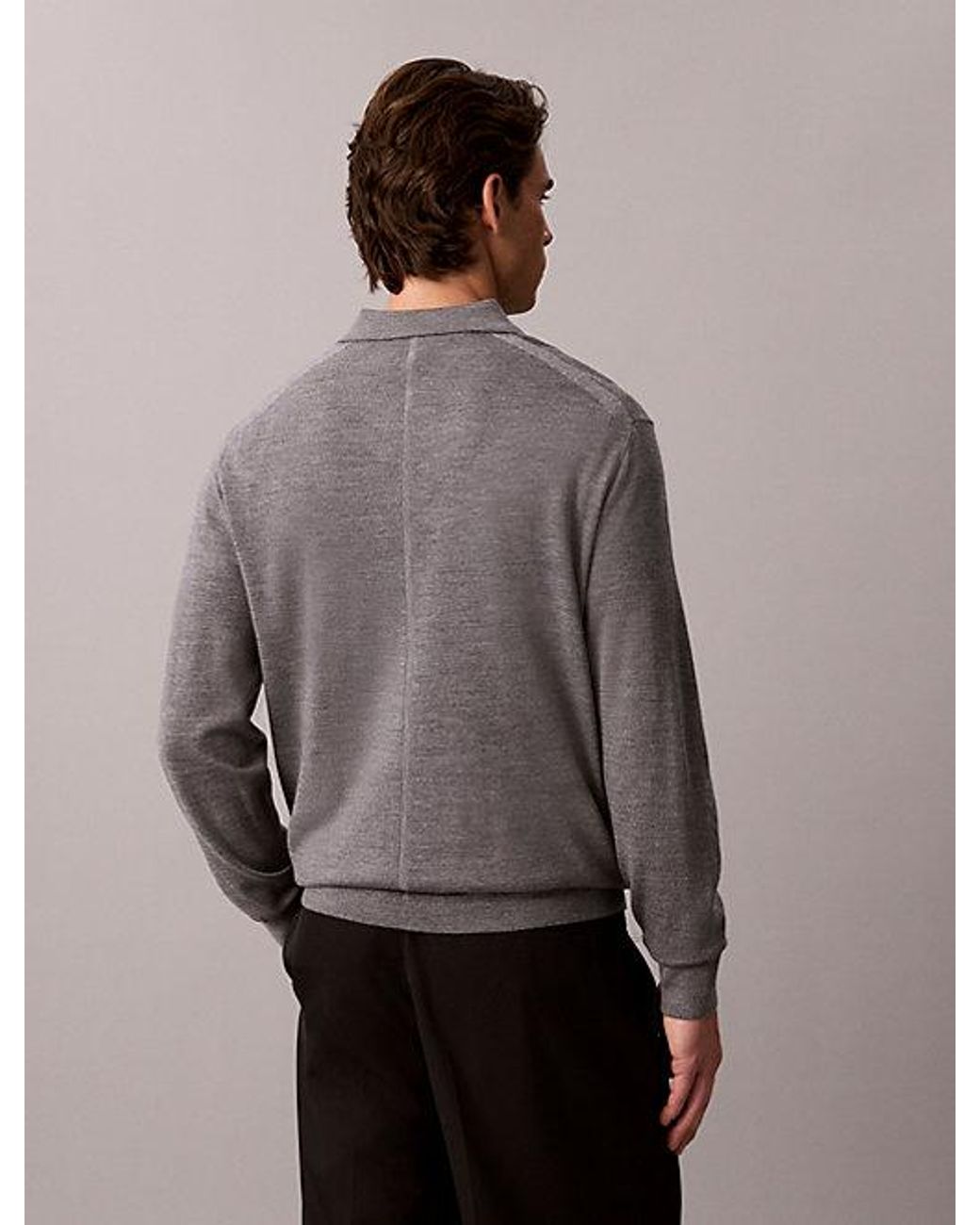 Calvin Klein Gray Merino Wool Polo Jumper for men
