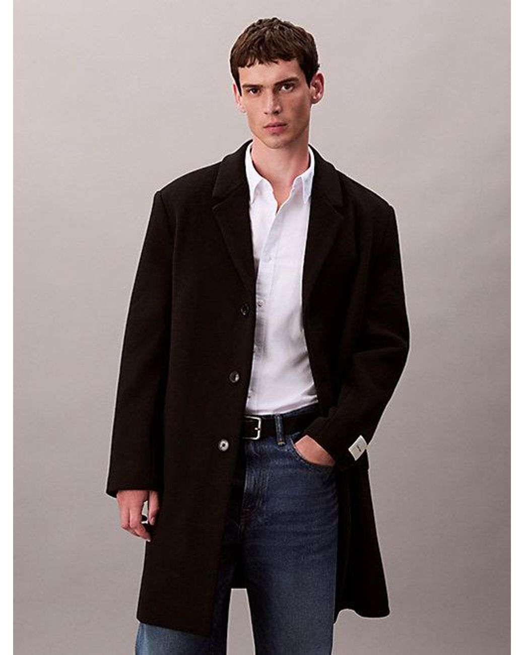 Calvin Klein Black Wool Blend Tailored Coat for men