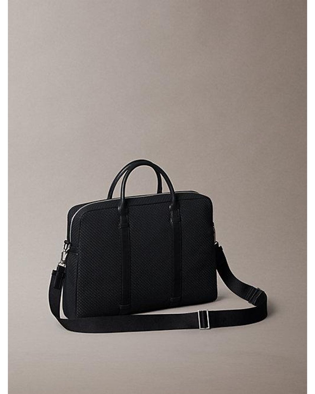 Calvin Klein Gray Embossed Woven Commuter Bag for men