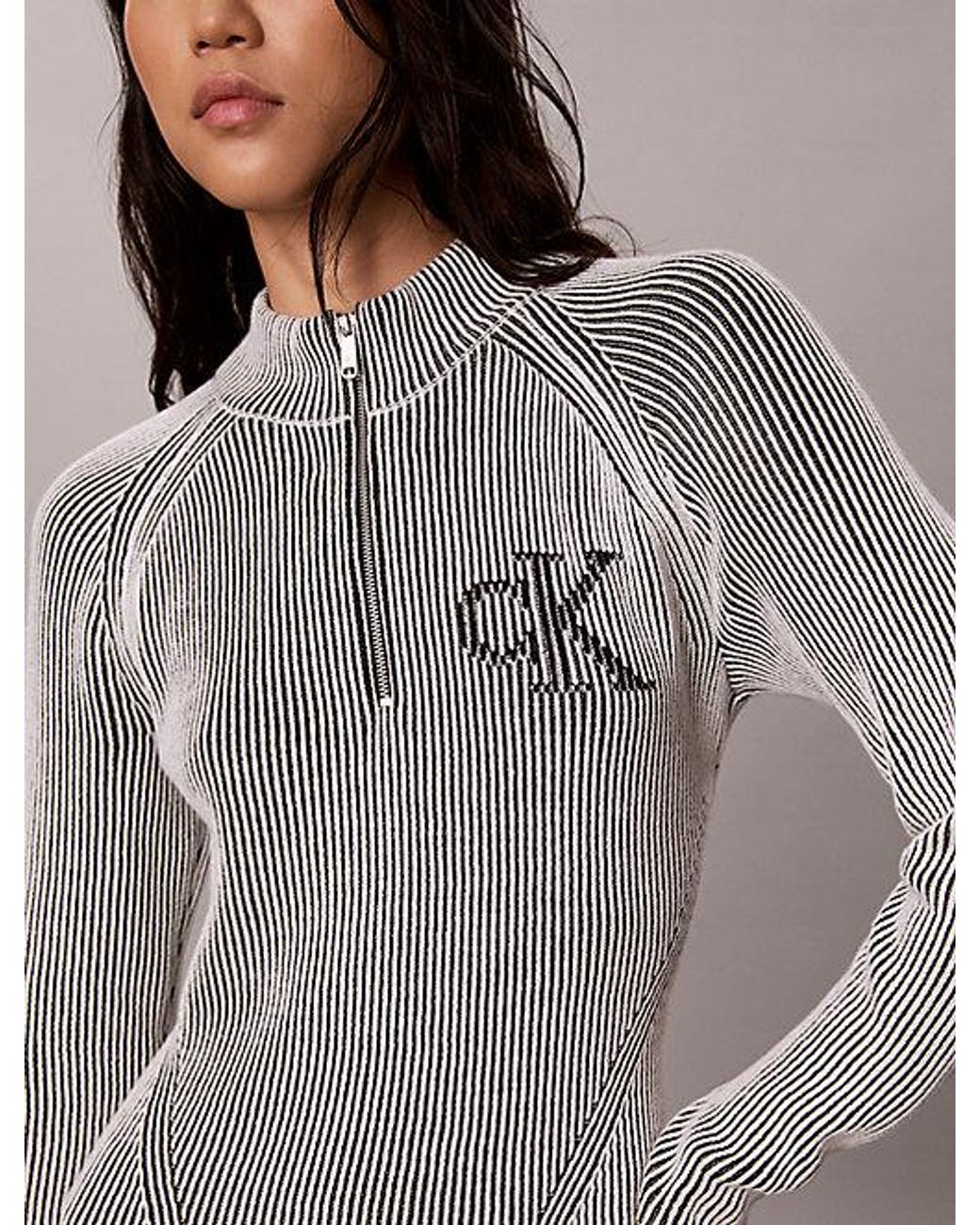 Calvin Klein Gray Jeans Monogram Graphic Rib Mini Dress