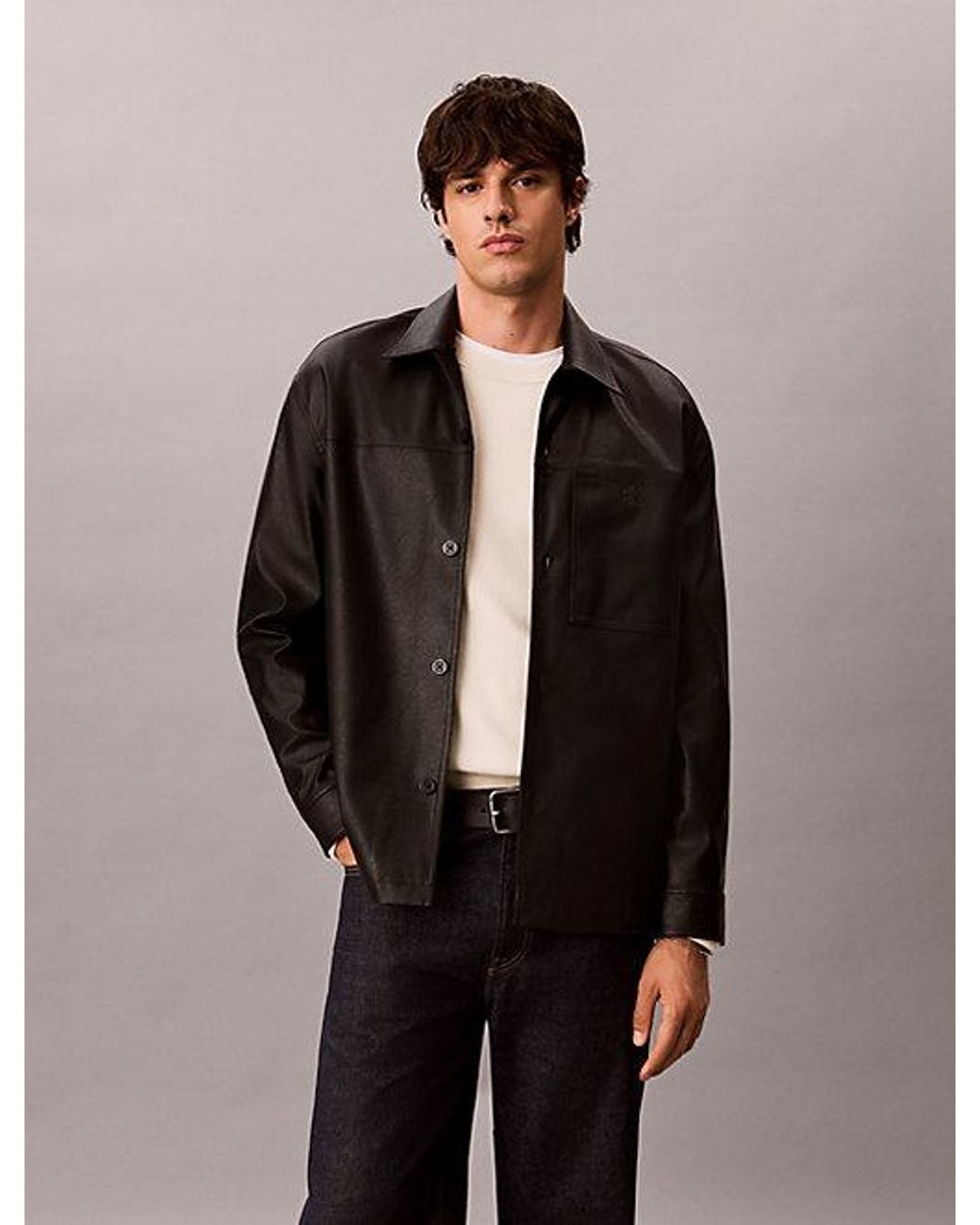 Calvin Klein Black Jeans Relaxed Faux Leather Overshirt for men