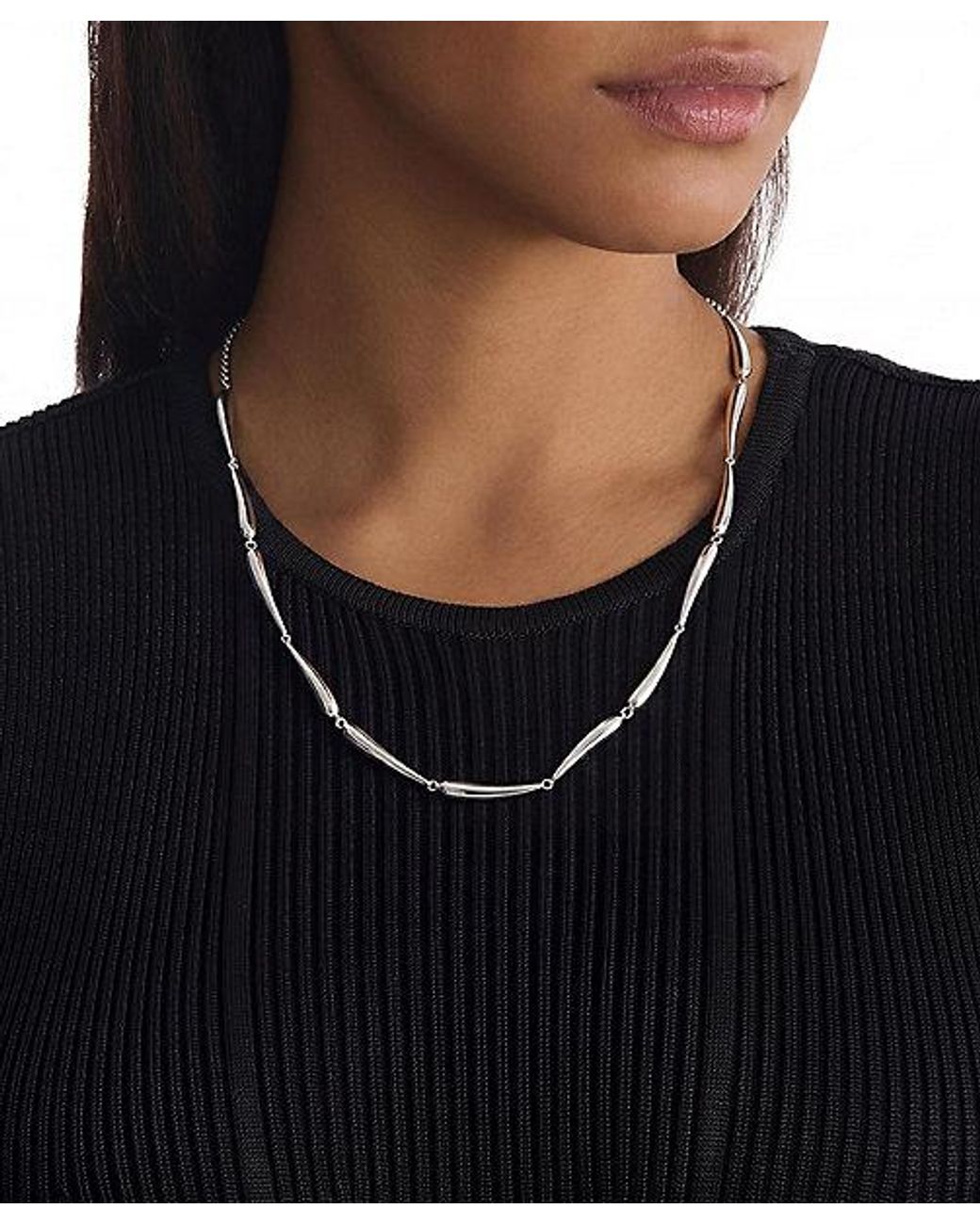Calvin Klein White Jeans Elongated Drops Stainless Steel Necklace