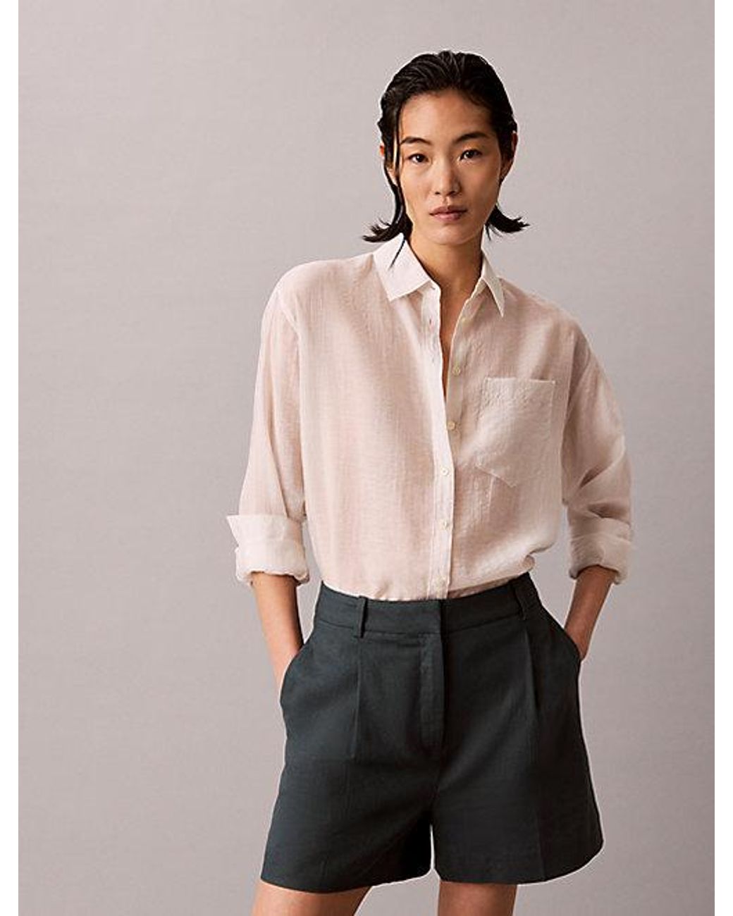 Calvin Klein Multicolor Jeans Linen Blend Tailored Shorts