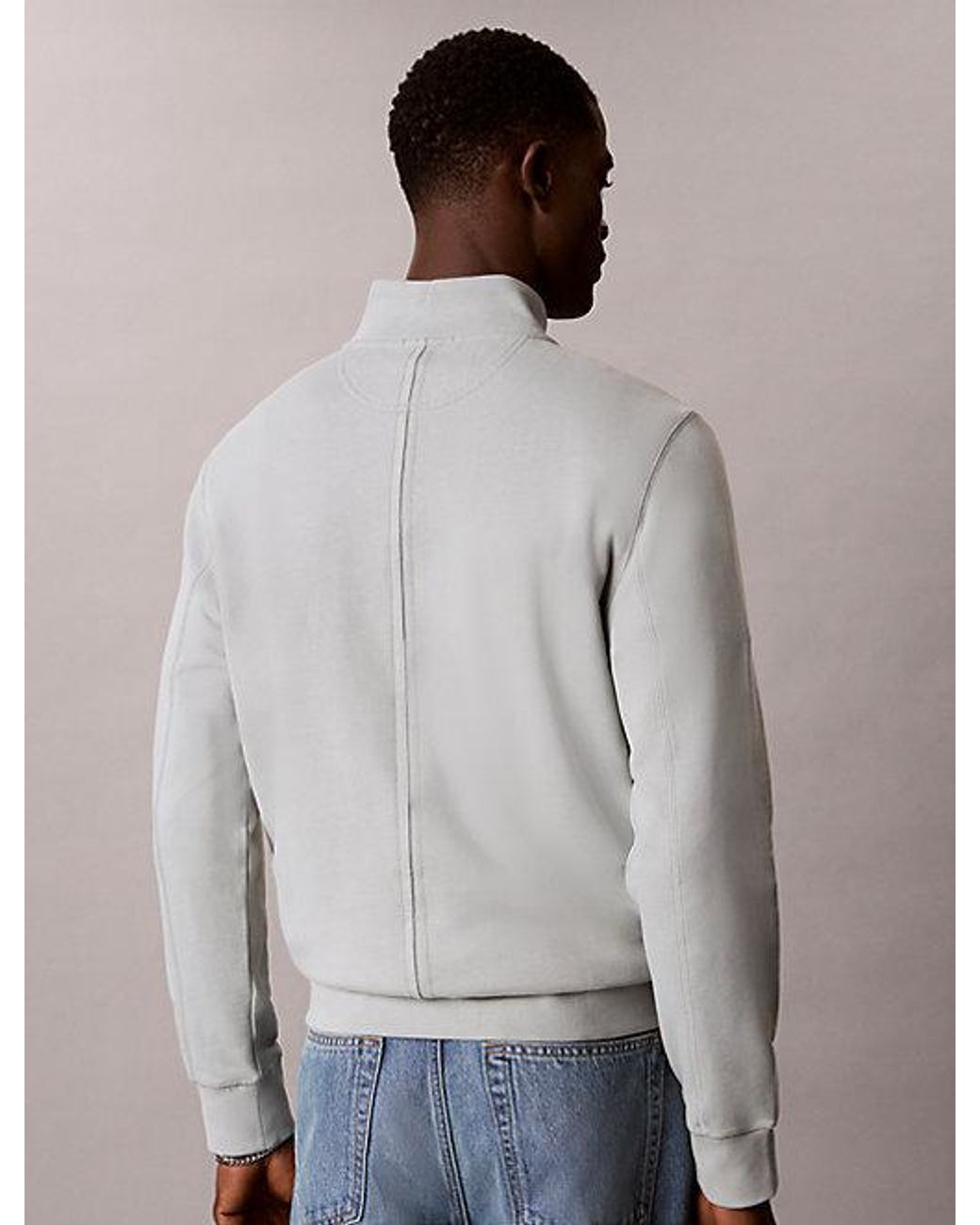 Calvin Klein Gray Jeans Utility Badge Quarter Zip Sweatshirt for men