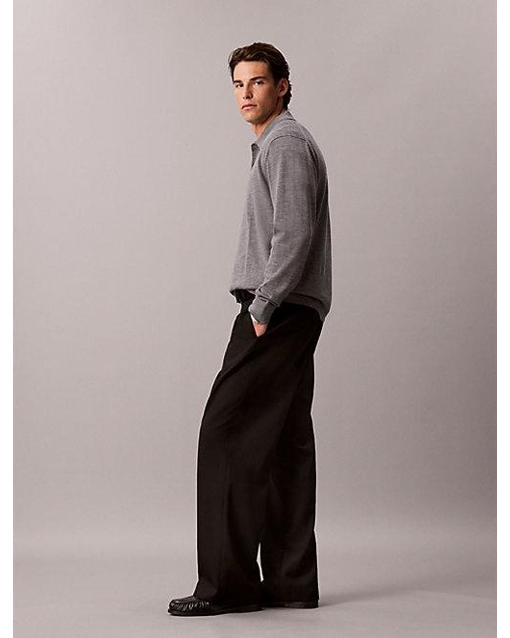 Calvin Klein Gray Merino Wool Polo Jumper for men