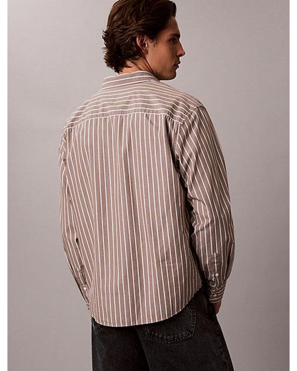 Calvin Klein Gray Jeans Relaxed Cotton Poplin Stripe Shirt for men
