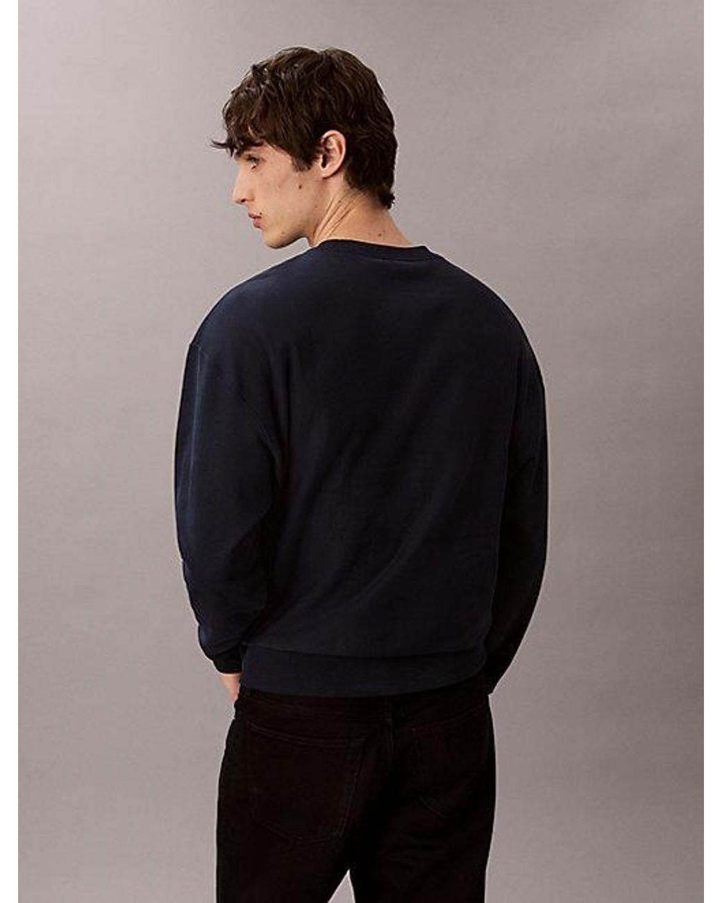 Calvin Klein Blue Jeans Premium Terry Monogram Logo Relaxed Sweatshirt for men