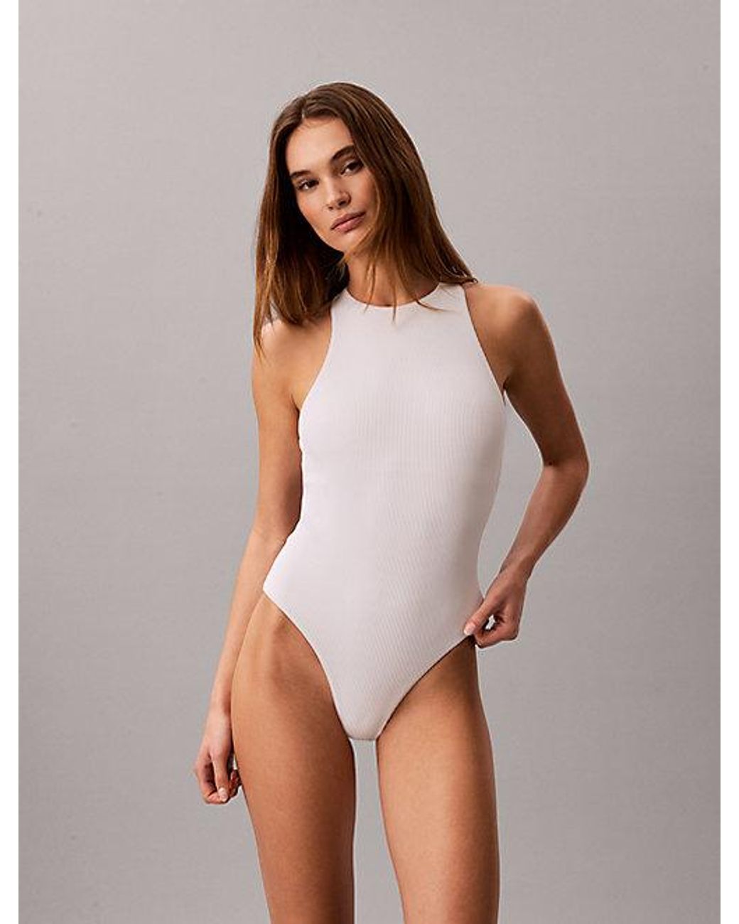Calvin Klein White Cross Back Swimsuit Intense Power