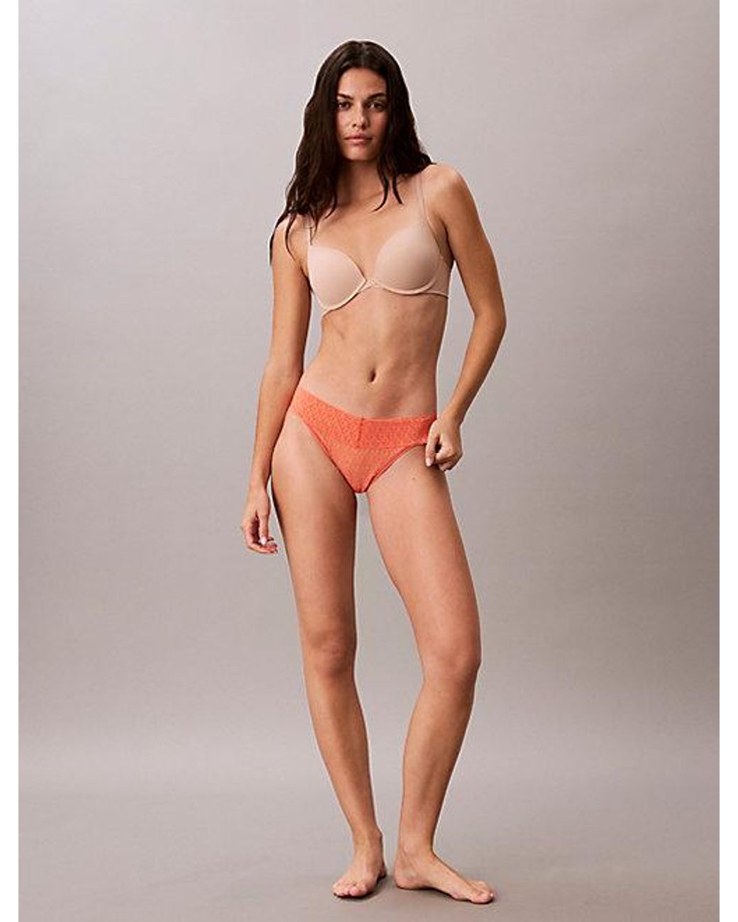 Calvin Klein Orange Low Rise Bikini Briefs Icon Logo Lace