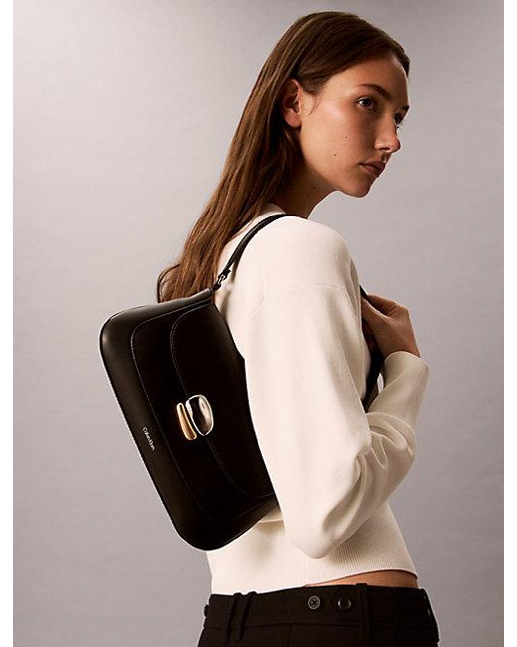 Calvin Klein Gray Sculptural Hardware Shoulder Bag