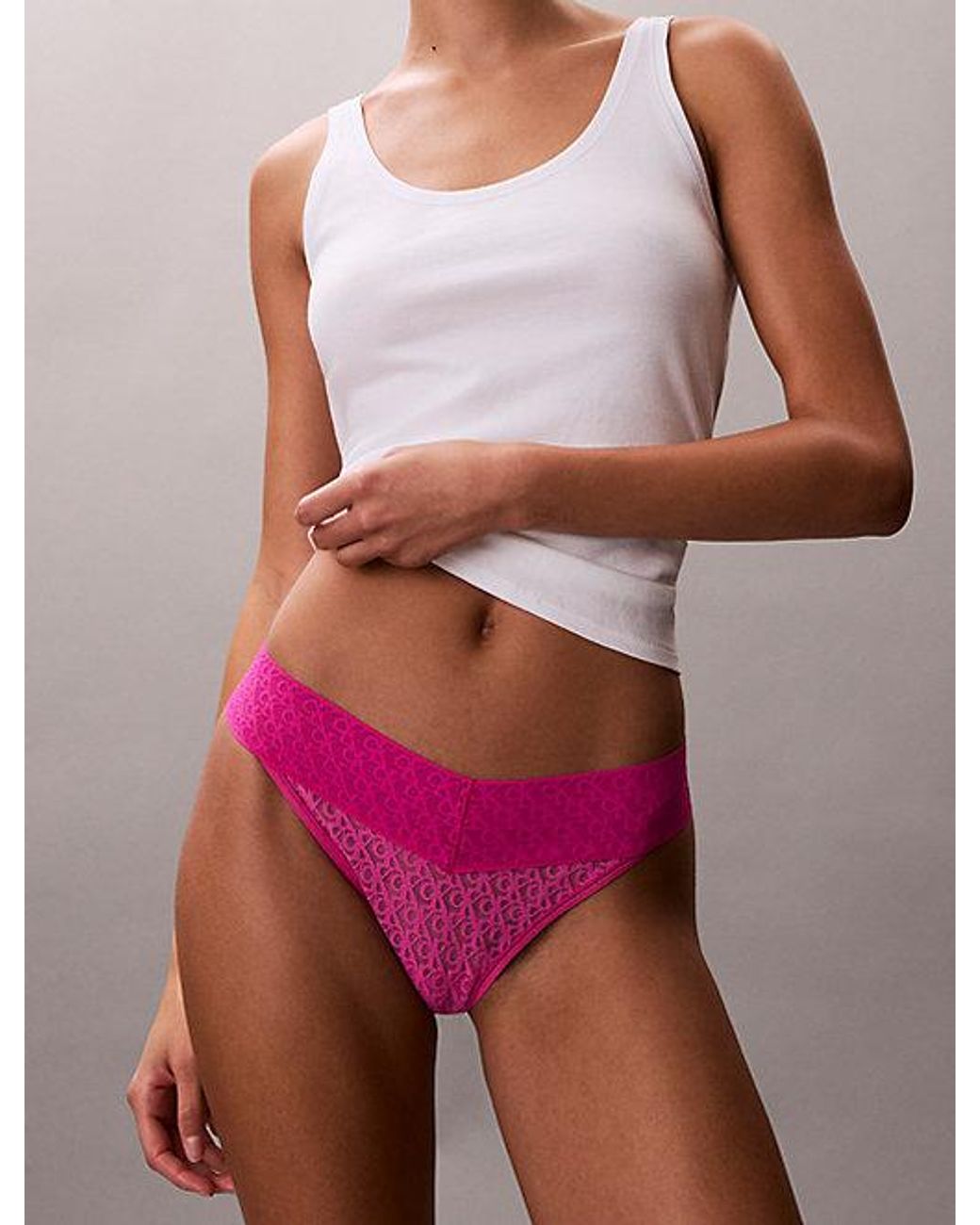 Calvin Klein Red Thong Icon Logo Lace