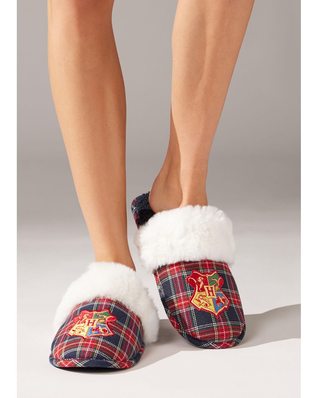 Pantofole in tessuto tartan e bordo soft harry potter natale di