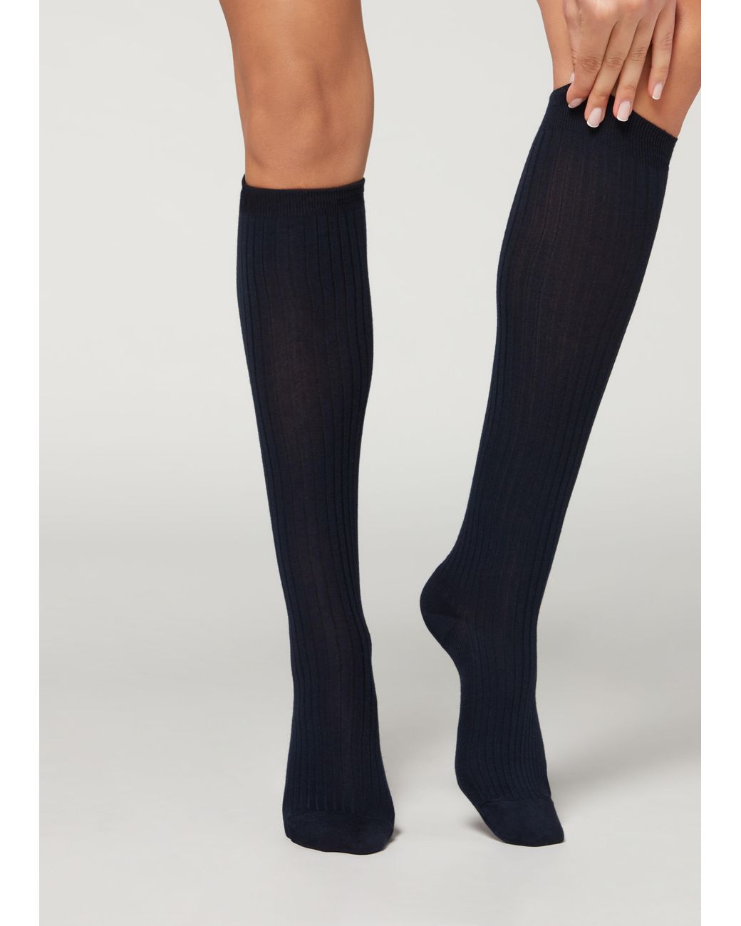 Calzedonia Ribbed Cashmere Long Socks in Blue | Lyst UK
