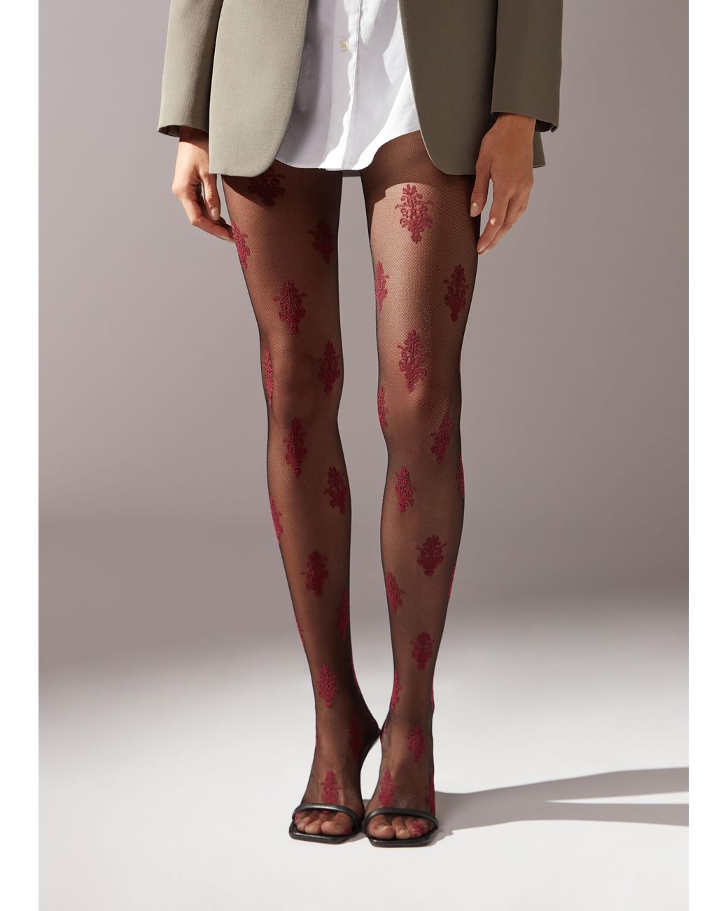 Calzedonia Baroque Floral Pattern 40 Denier Sheer Tights in White