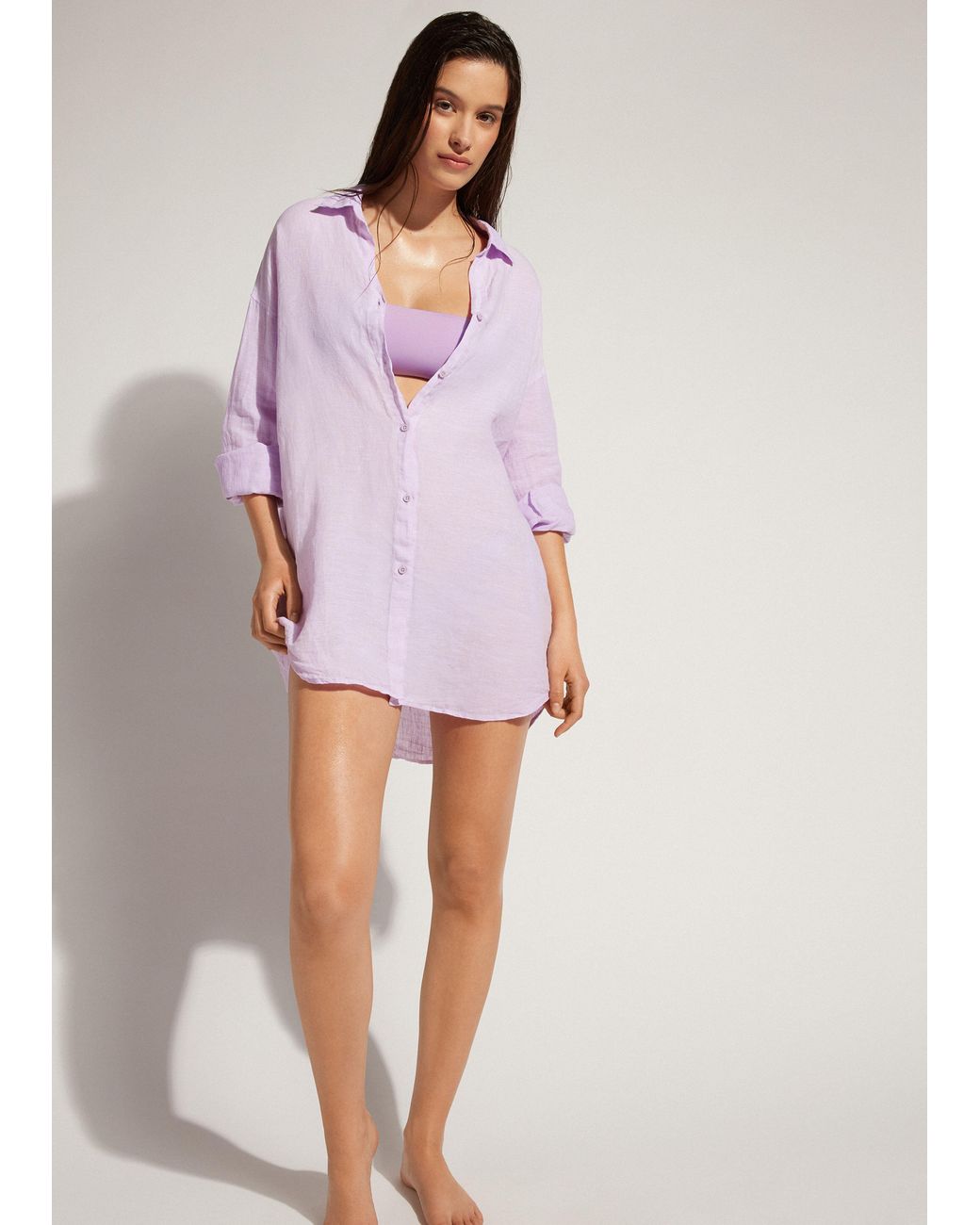 Camicia in lino di Calzedonia in Viola | Lyst