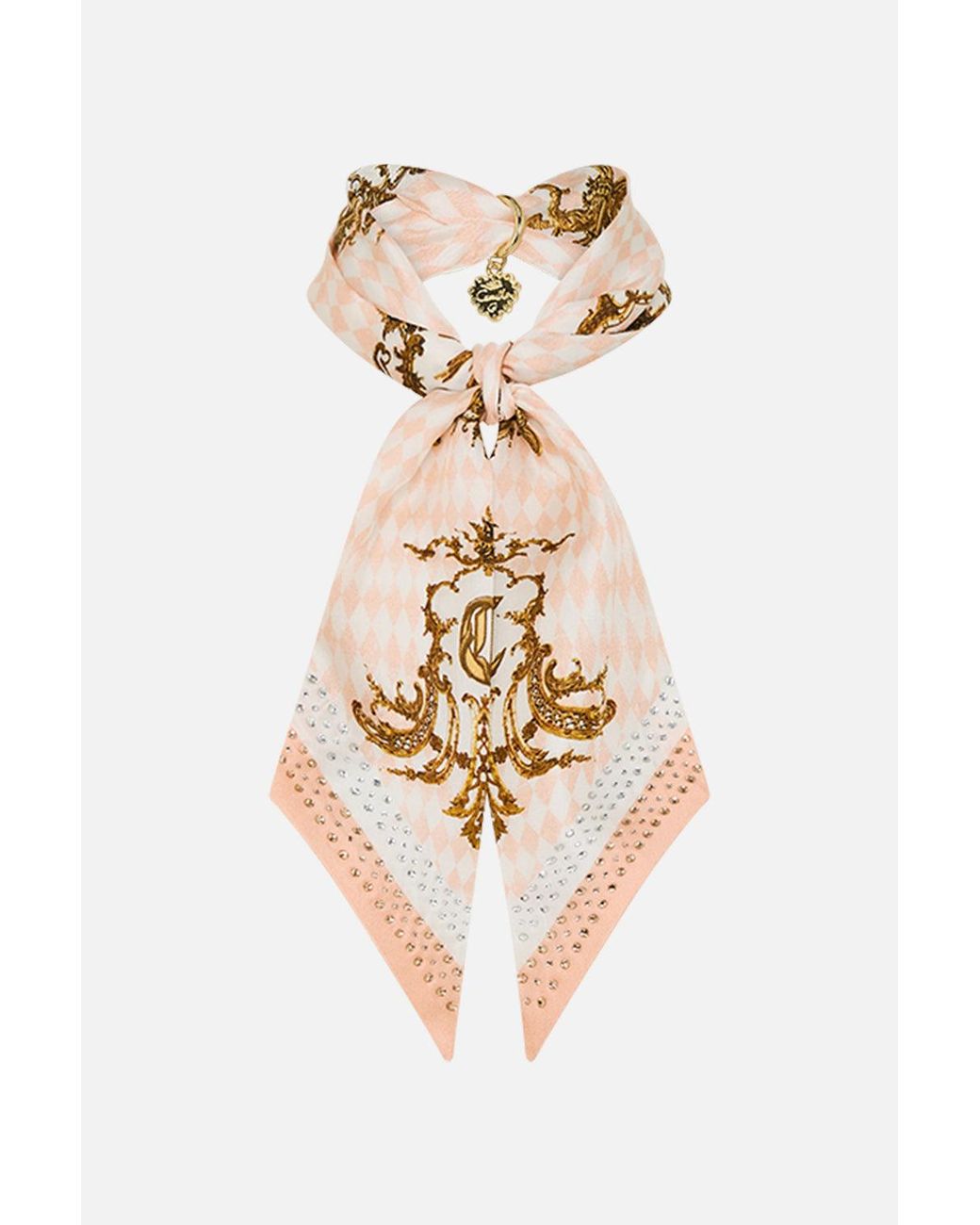 Camilla White Skinny Neck Scarf With Trinket The Queens Quarters