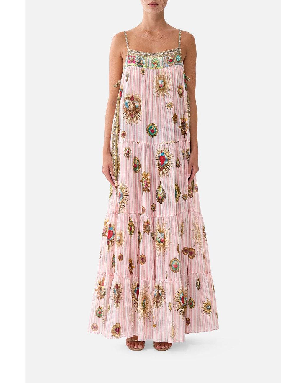 Camilla Pink Long Tiered Dress With Bow Ties Painted Prayers