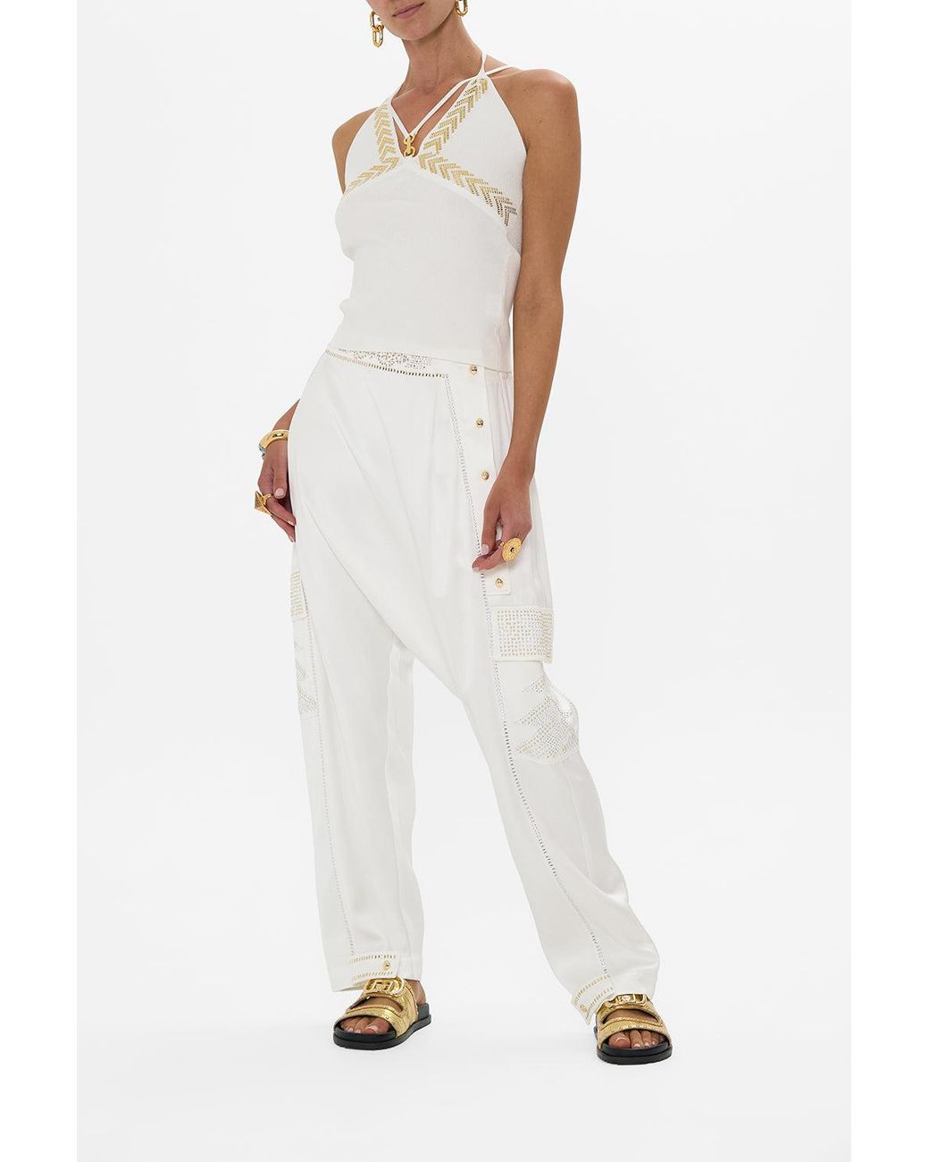 Camilla White Fitted Knit Top With Hardware Goddess Energy