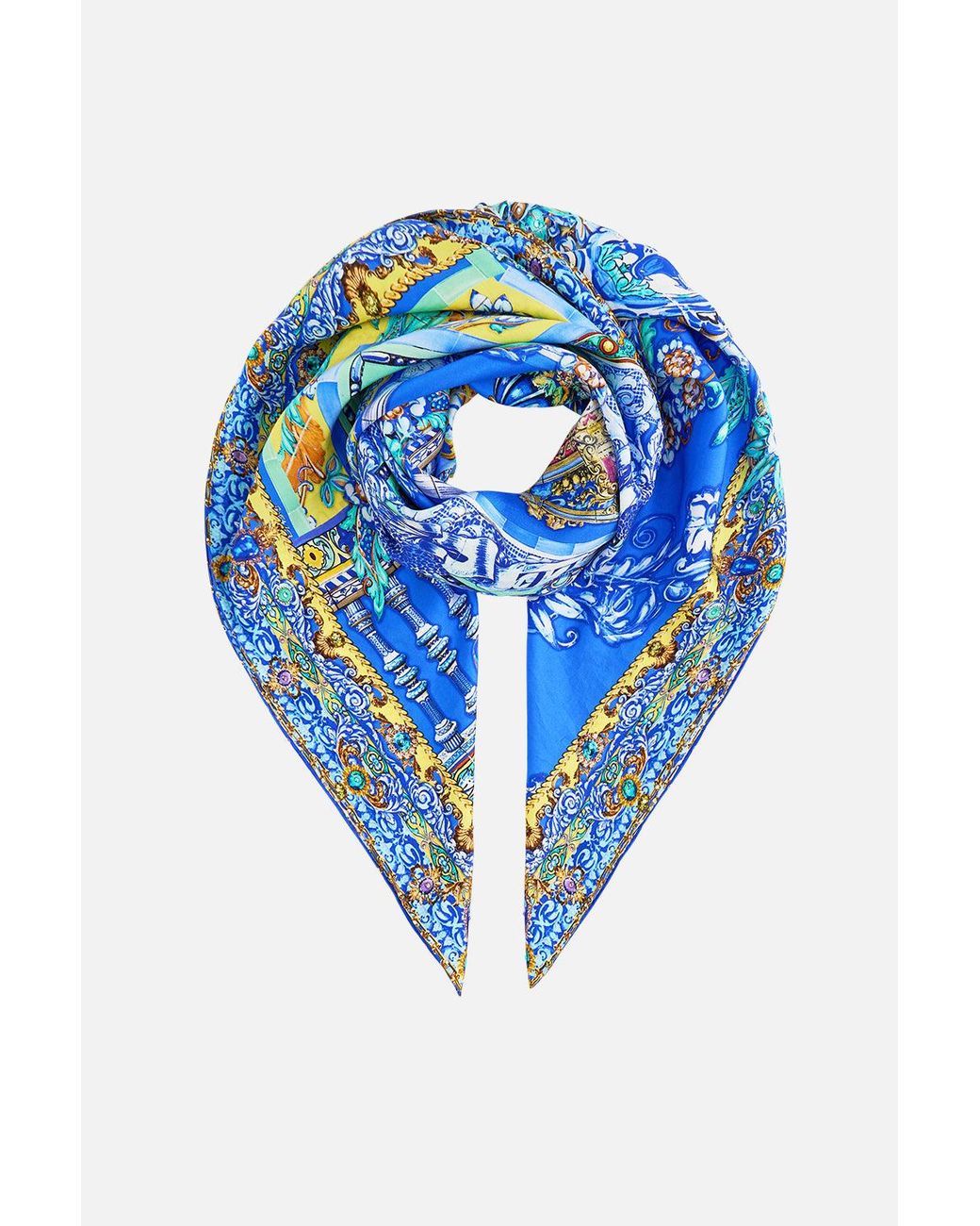 Camilla Blue Large Crystalled Silk Square Scarf Beneath The Andalusian Sun