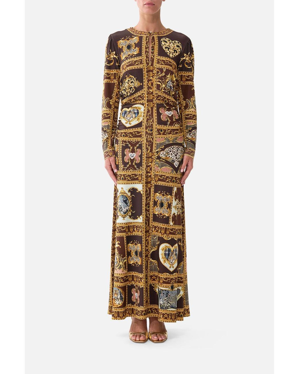 Camilla Metallic Gathered Jersey Long Dress Animals