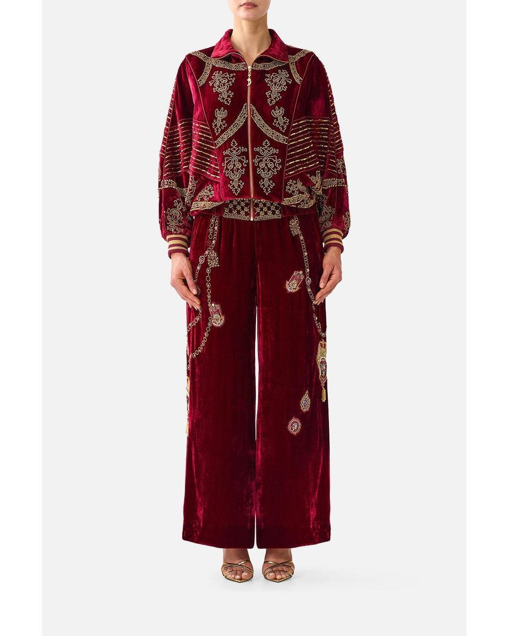 Camilla Red Velvet Relaxed Track Pant With Side Panel Call Me A Carriage
