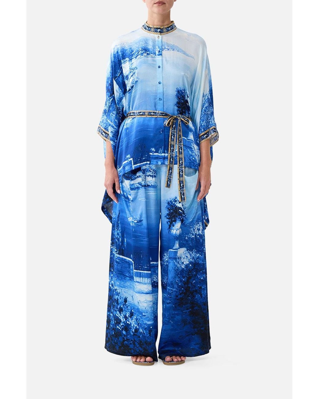 Camilla Blue Button Through Scarf Blouse Sweet Sacré Bleu