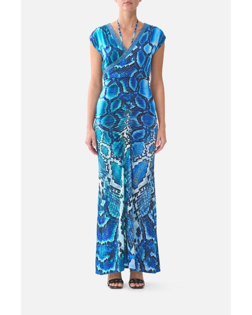 Camilla Blue Wrap Bodice Jersey Dress The Sapphire Serpent