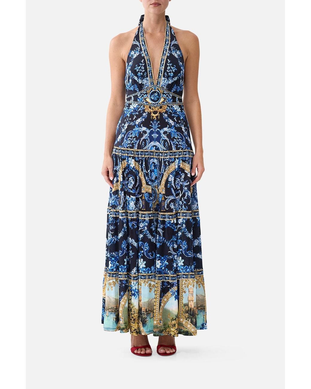 Camilla Blue Halter Jersey Dress With Tiered Skirt Sweet Sacré Bleu
