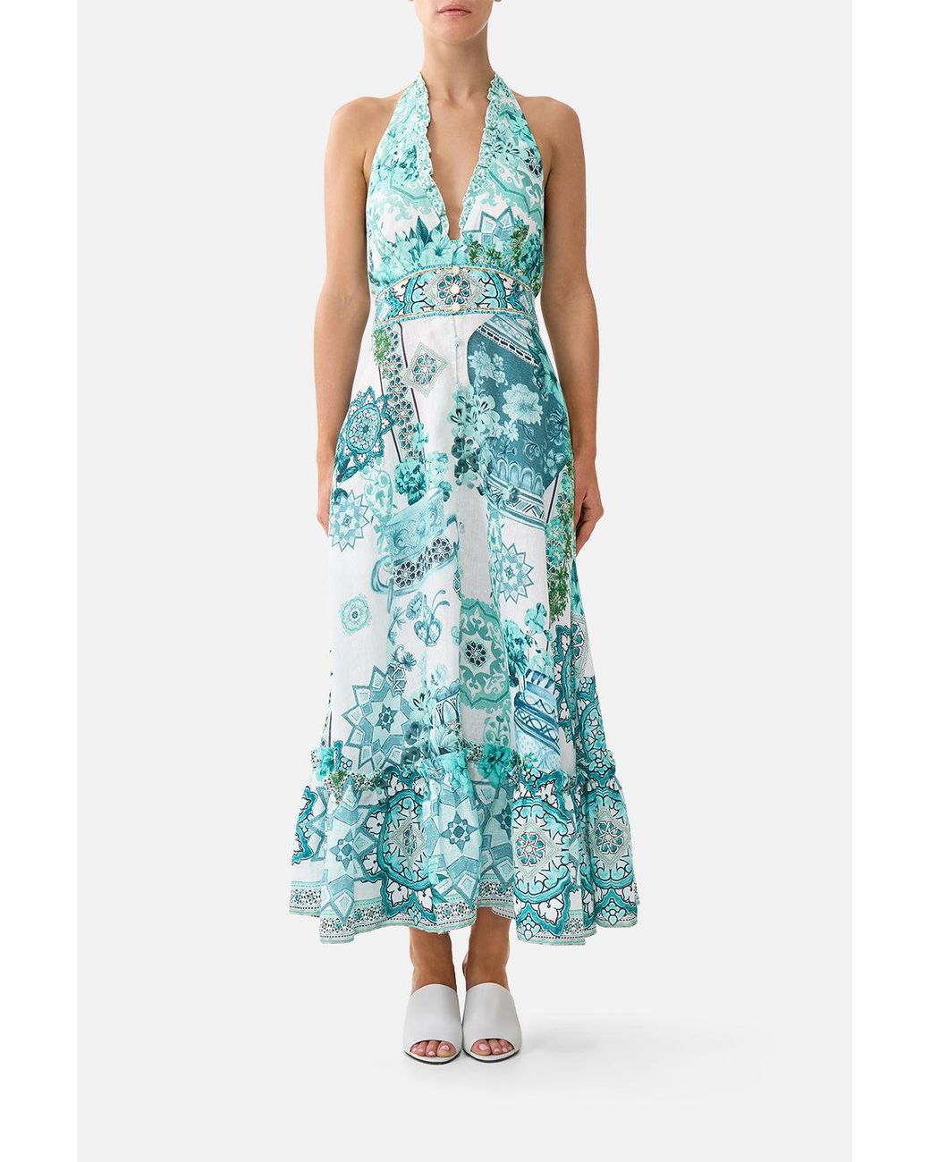 Camilla Blue Ruffle Neck Halter Dress Balearic Bebé