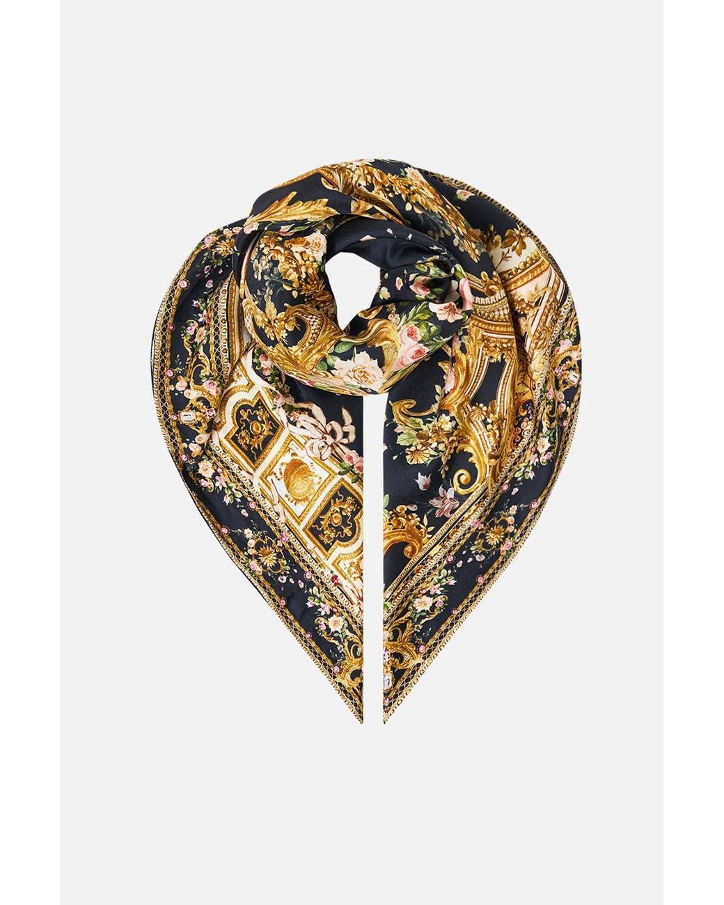Camilla Metallic Large Crystalled Silk Square Scarf Versailles Or Die