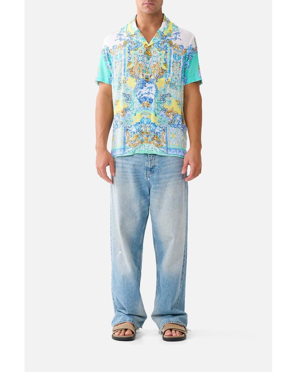 Camilla Blue Short Sleeve Camp Collared Shirt Dial Up The Tiles for men