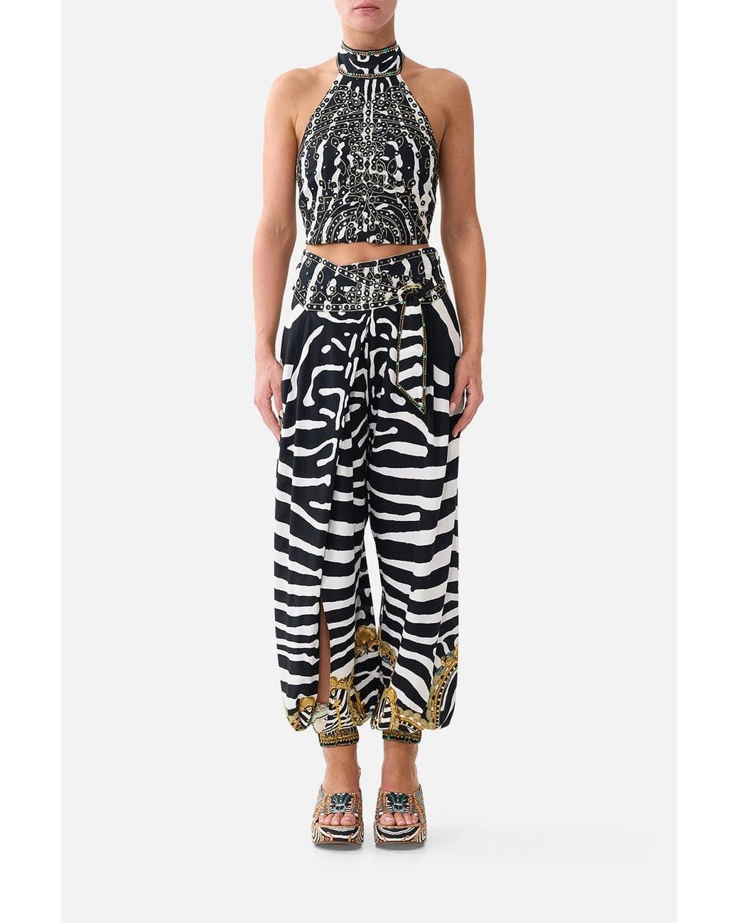 Camilla Black Asymmetrical Belted Pant Zig Zag Zoo