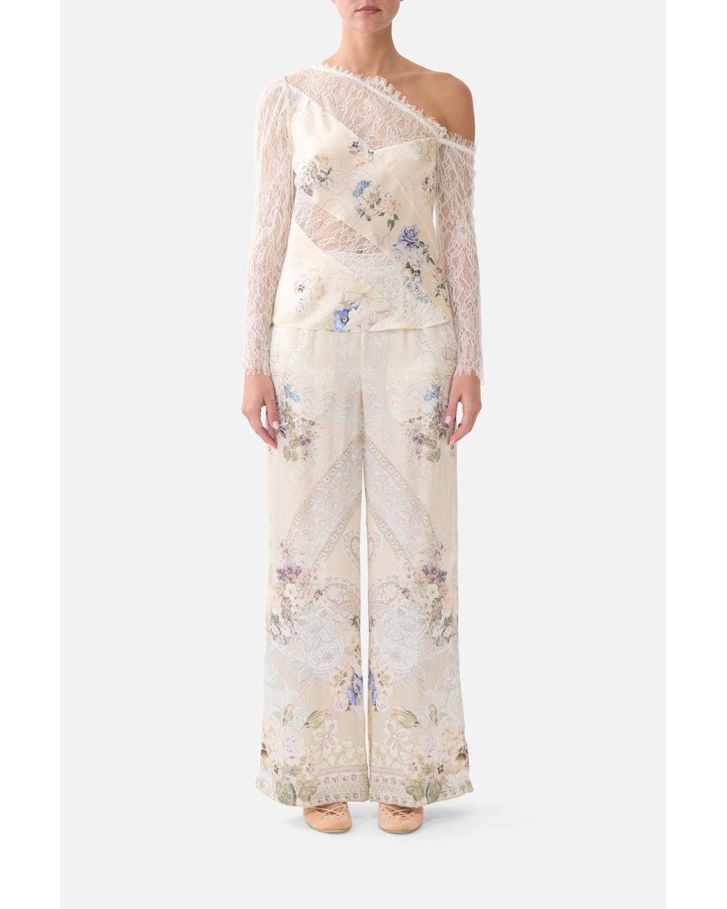 Camilla White Lace Splice One Shoulder Top Laced With Love