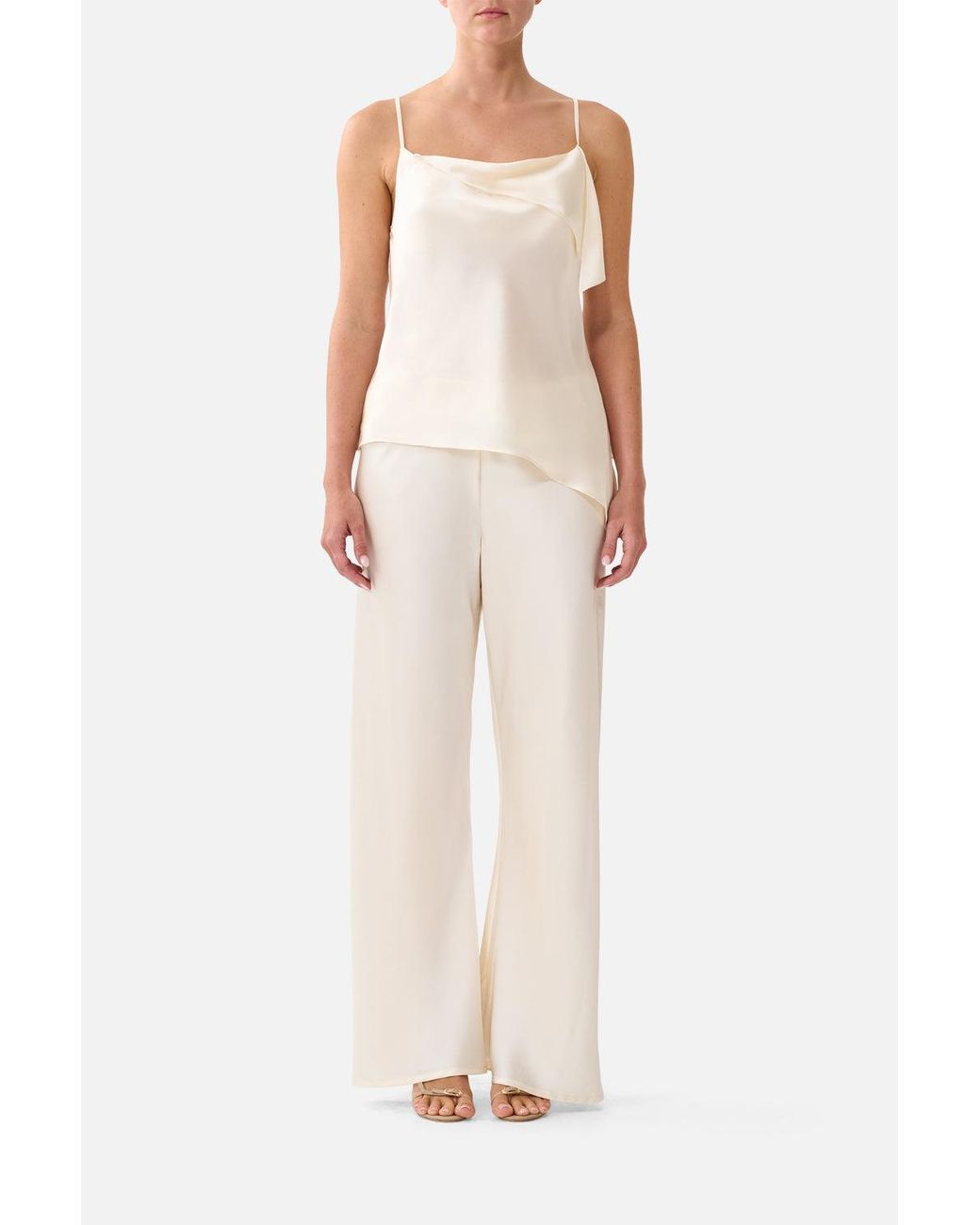 Camilla White Asymmetric Draped Top Silk Essentials