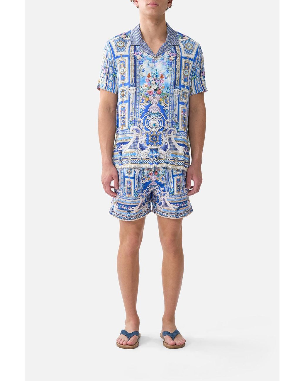 Camilla Blue Short Sleeve Camp Collared Shirt Ottoman Opulence for men